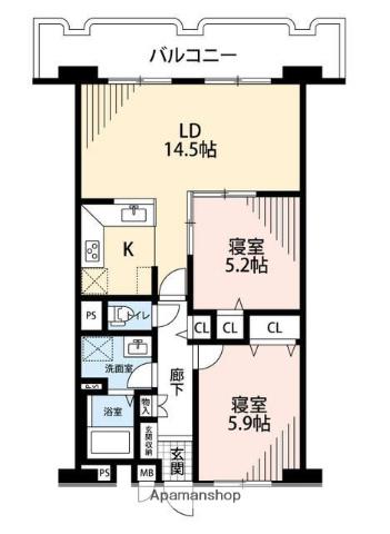 御殿山ハイツ(2LDK/2階)の間取り写真