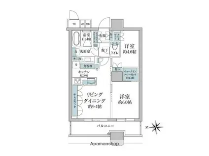 パークシティ大崎 ザ タワー(2LDK/22階)の間取り写真