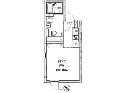 B.G.グラン鵜の木(1K/2階)の間取り写真