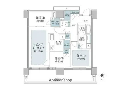 プラウドタワー目黒MARC(3LDK/29階)の間取り写真