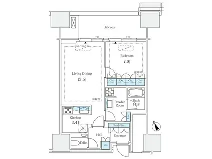 麻布台ヒルズレジデンスB(1LDK/9階)の間取り写真