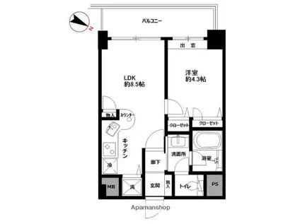 朝日サテライト目黒台(1LDK/9階)の間取り写真