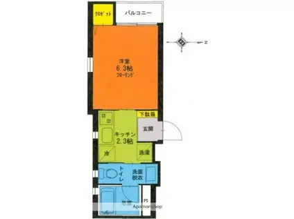 鳩ポッポ(1K/2階)の間取り写真