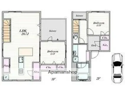 PARKSIDE MEGURO(3LDK/2階)の間取り写真