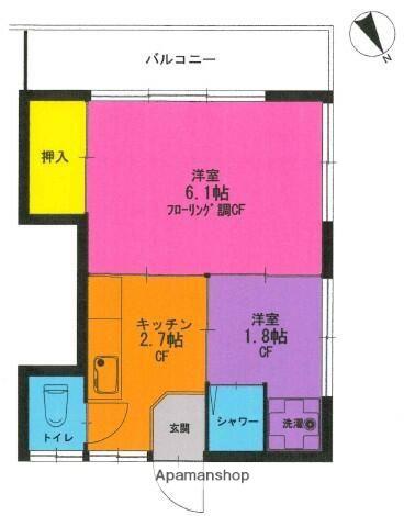 直井ビル(2K/2階)の間取り写真