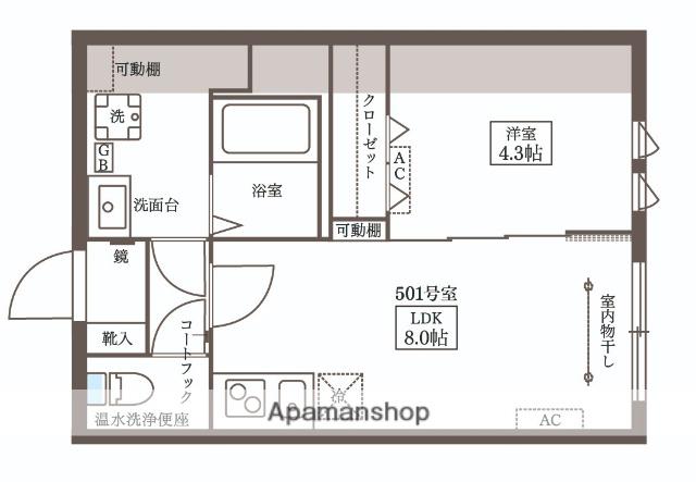 COCOCUBE大井町Ⅱ(1LDK/5階)の間取り写真