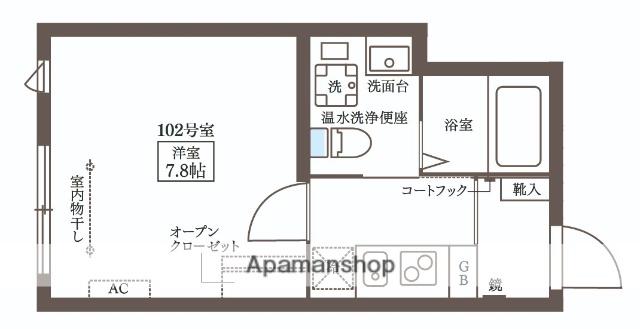 COCOCUBE大井町Ⅱ(1K/1階)の間取り写真