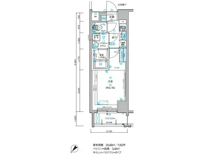 メインステージ小竹向原(1K/3階)の間取り写真