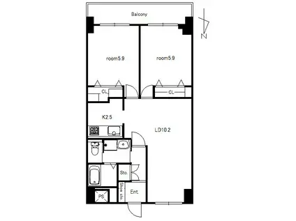 エスタールビル(2LDK/4階)の間取り写真