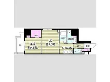 ミリアレジデンス根岸柳通(1LDK/6階)の間取り写真