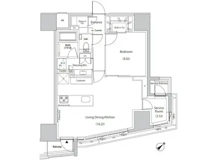 ザ・パークハビオ市ヶ谷イースト(1SLDK/4階)の間取り写真