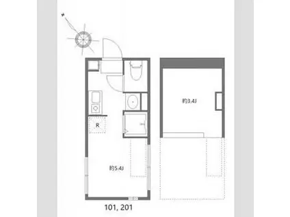 コラゾン(ワンルーム/2階)の間取り写真