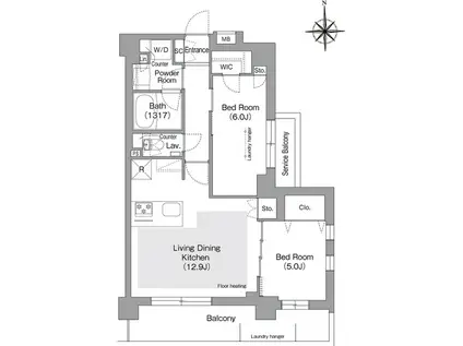 コンフォリア・リヴ文京護国寺(2LDK/B1階)の間取り写真