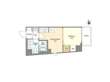 グランカーサ上野松が谷(1DK/6階)の間取り写真