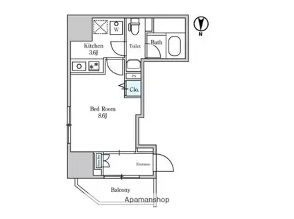 エスタート入谷Ⅰ(1K/4階)の間取り写真