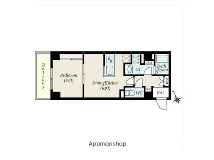 グローリオシェルト新宿山吹町(1DK/5階)の間取り写真