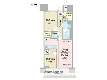 プラウド文京関口(2LDK/8階)の間取り写真