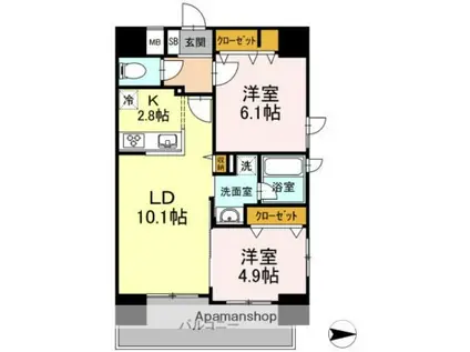D-ROOM早稲田(2LDK/13階)の間取り写真