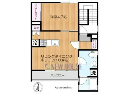 新神楽坂K(1LDK/4階)の間取り写真