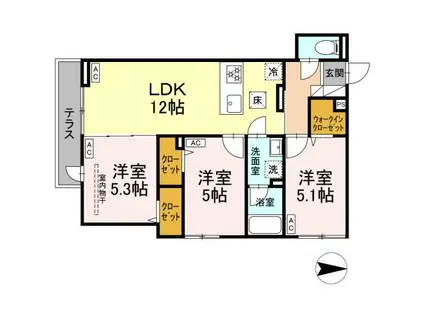 セレスティア西新井II(3LDK/1階)の間取り写真