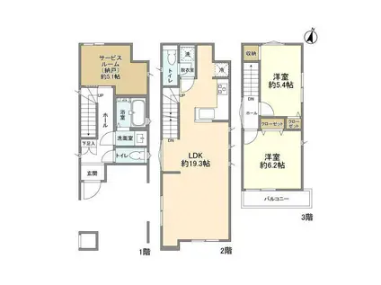 東武伊勢崎・大師線 大師前駅 徒歩8分 3階建 築1年(2SLDK)の間取り写真