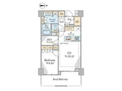 ブランズ神楽坂(1SLDK/6階)の間取り写真