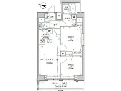 LEXE王子神谷(2LDK/12階)の間取り写真
