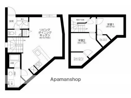 APARTMENT小石川後楽園(2LDK/1階)の間取り写真