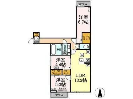 セレスティア谷在家II(3LDK/1階)の間取り写真