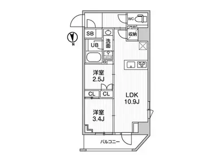 NIDO SHIN-OKACHIMACHI(2LDK/5階)の間取り写真