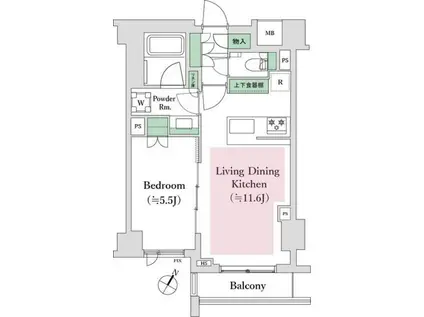 オープンレジデンシア神楽坂若宮町(1LDK/2階)の間取り写真