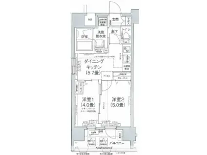 アイル プレミアム池袋ノルド(2DK/10階)の間取り写真