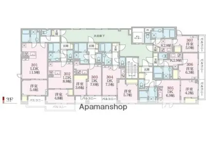 アローマ王子本町(1LDK/3階)の間取り写真