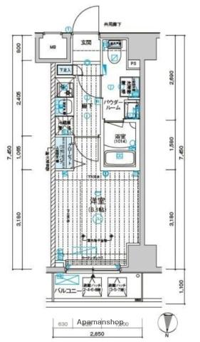 メインステージ千住中居町(1K/8階)の間取り写真