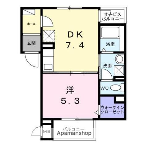 クレーシェレ(1DK/2階)の間取り写真