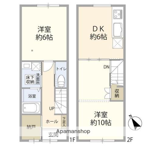 山手線 上野駅 徒歩11分 2階建 築59年(2DK)の間取り写真