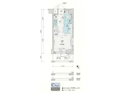 メインステージ押上Ⅲ(1K/3階)の間取り写真