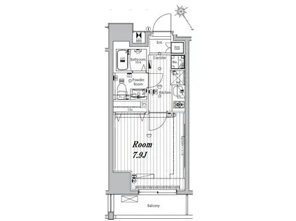 メイクスデザイン門前仲町リバープレイス(1K/8階)の間取り写真