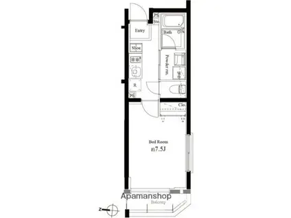 ハーモニーレジデンス清澄白河(1K/1階)の間取り写真