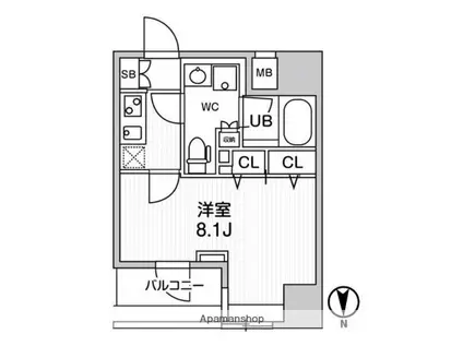 ジェノヴィア浅草橋2スカイガーデン(1K/13階)の間取り写真