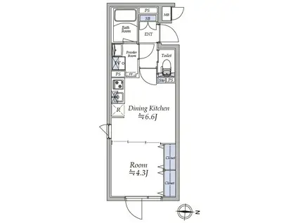 アトリオフラッツ菊川ノース(1DK/1階)の間取り写真