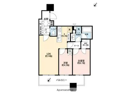 パークタワー勝どきサウス(2LDK/28階)の間取り写真