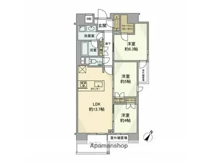 リビオレゾン人形町(3LDK/6階)の間取り写真