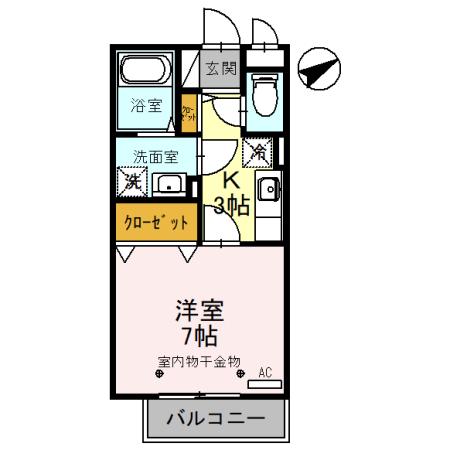 グランフィールドⅢ(1K/1階)の間取り写真