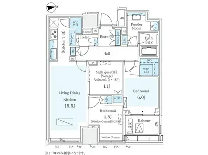 パークコート ザ・三番町ハウス(2SLDK/3階)の間取り写真