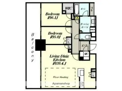 プラウドタワー平井(2LDK/22階)の間取り写真