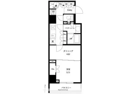 GENOVIA両国ⅥGREEN VEIL(1DK/12階)の間取り写真