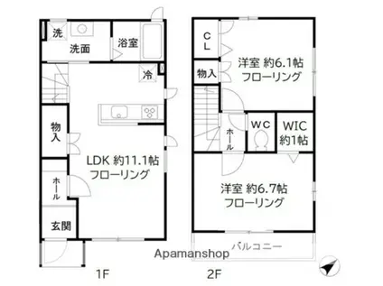 東京都新宿線 瑞江駅 徒歩14分 2階建 築9年(2LDK)の間取り写真