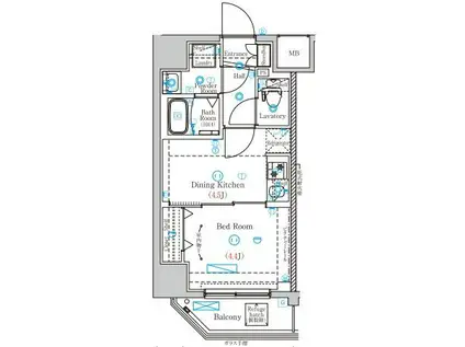 MIND両国(1DK/4階)の間取り写真