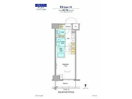 プラウドフラット菊川(1K/6階)の間取り写真